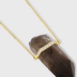 Crystalline Smoky Quartz Diamond Bar Necklace — Yellow Gold