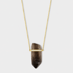 Crystalline Smoky Quartz Diamond Bar Necklace — Yellow Gold