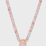 Aurora Pink Opal Rose Quartz Crystal Charm Necklace