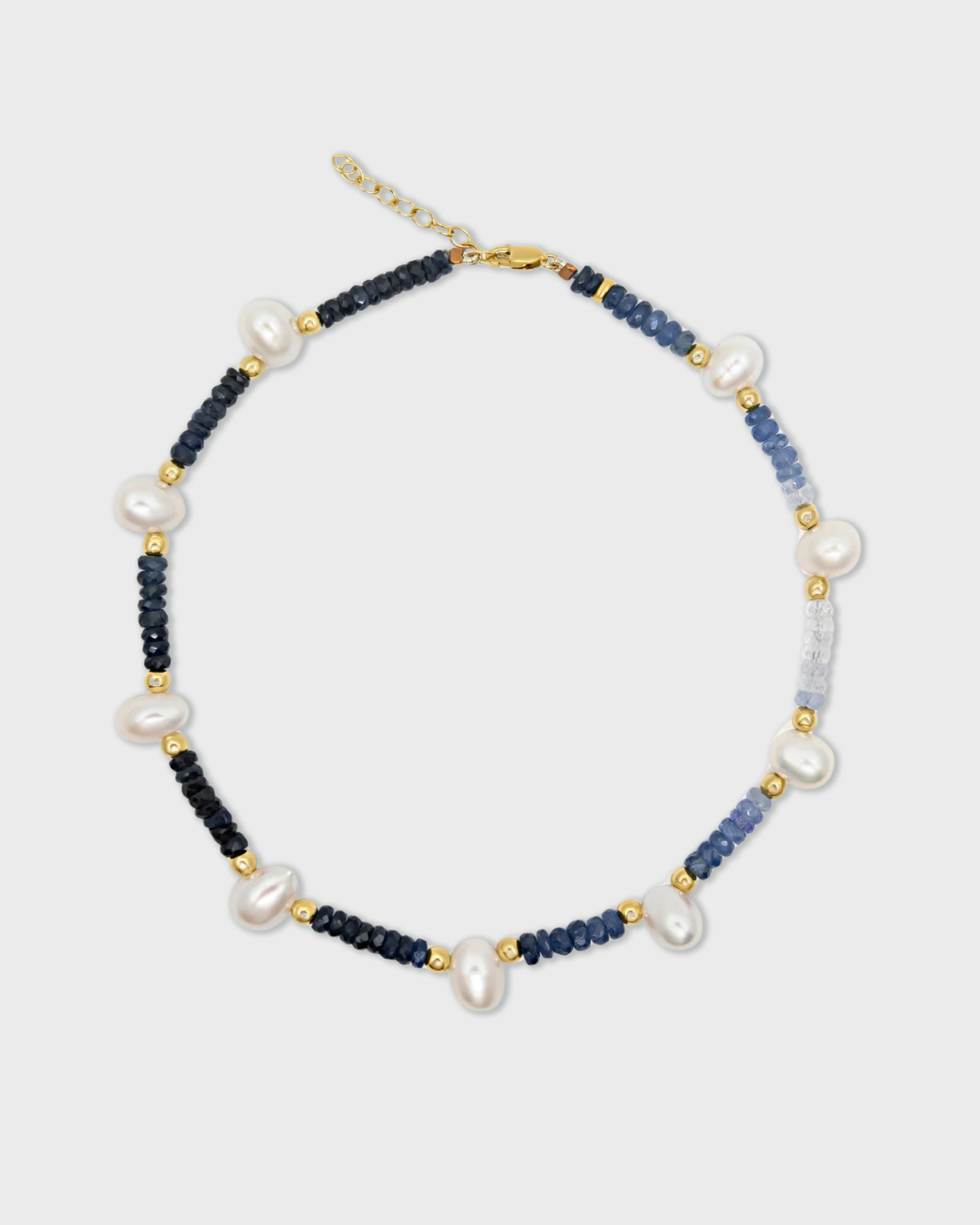 Arizona Ombre Blue Sapphire Pearl Gold Bead Anklet