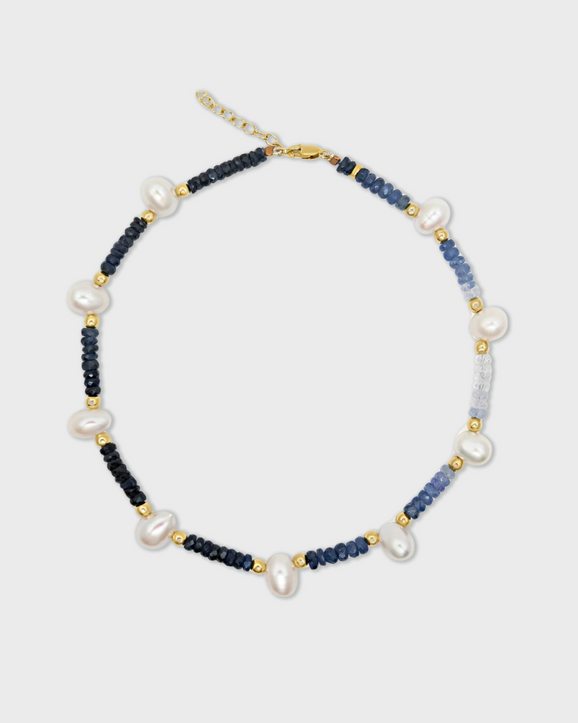 Arizona Ombre Blue Sapphire Pearl Gold Bead Anklet