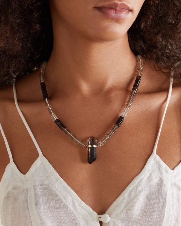 Aurora Smoky Quartz Crystal Charm Necklace