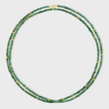 Birthstone May Emerald Gold Bead Double Long Necklace