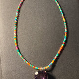 Amethyst Heart On Rainbow Opal Necklace