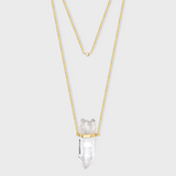 Crystalline Double Layer Crystal Quartz Diamond Bezel Necklace