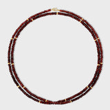 Birthstone January Garnet Gold Bead Double Long Necklace