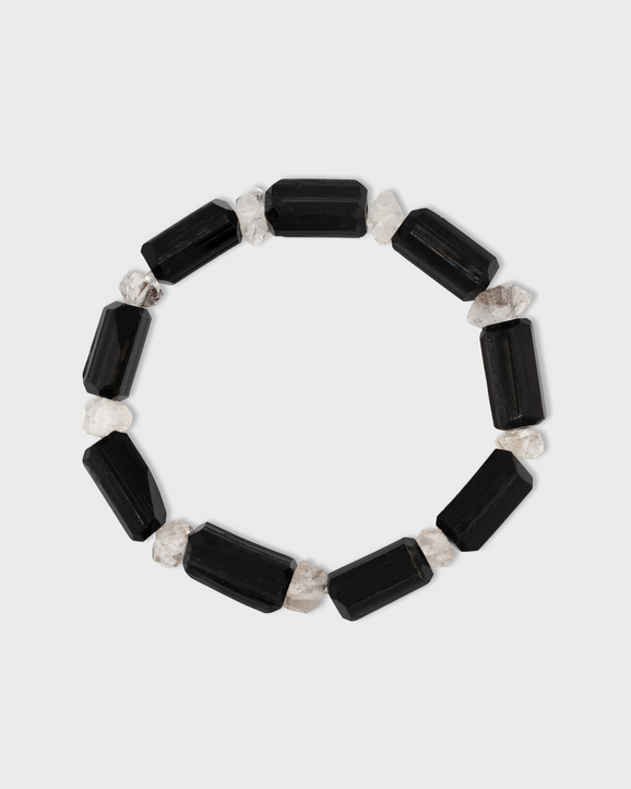 Gaia Jumbo Black Tourmaline & Herkimer Diamond Stretch Bracelet