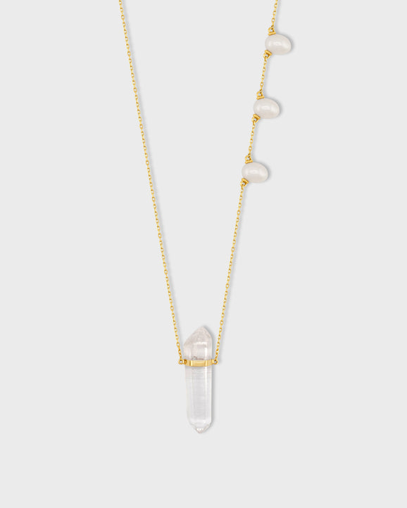 Ocean Crystal Quartz Asymmetric Pearl Necklace