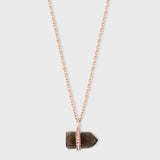 Crystalline Smoky Quartz Diamond Center Bar Charm Necklace