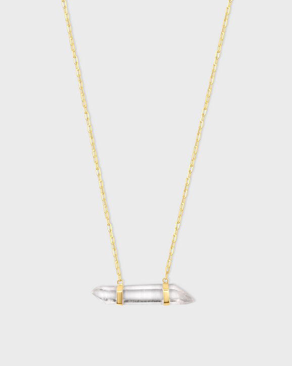 Crystalline Crystal Quartz Double Gold Bar Necklace