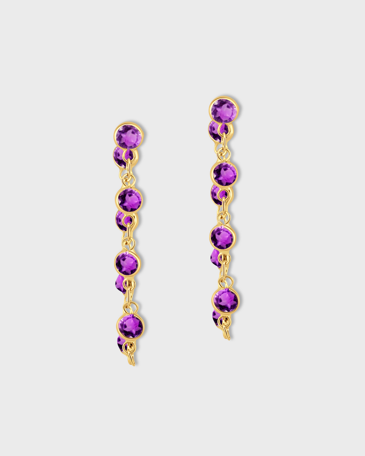 Chakra Amethyst Gold Bezel Drop Earrings