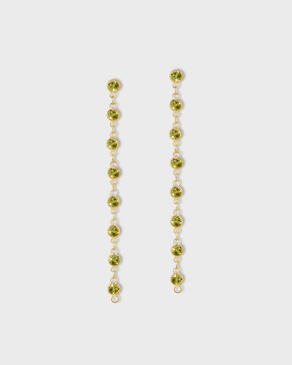 Chakra Peridot Gold Bezel Drop Earrings