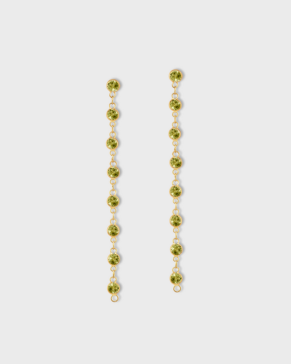 Chakra Peridot Gold Bezel Drop Earrings