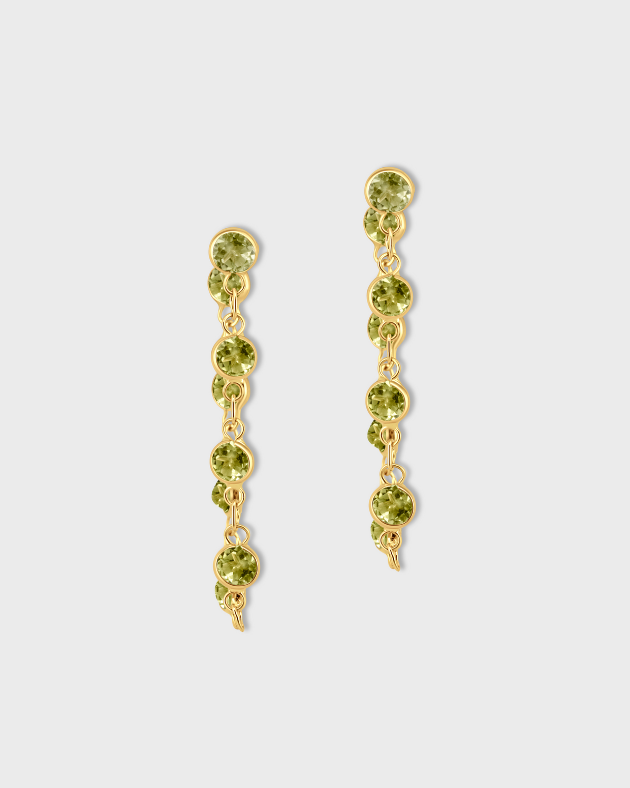 Chakra Peridot Gold Bezel Drop Earrings