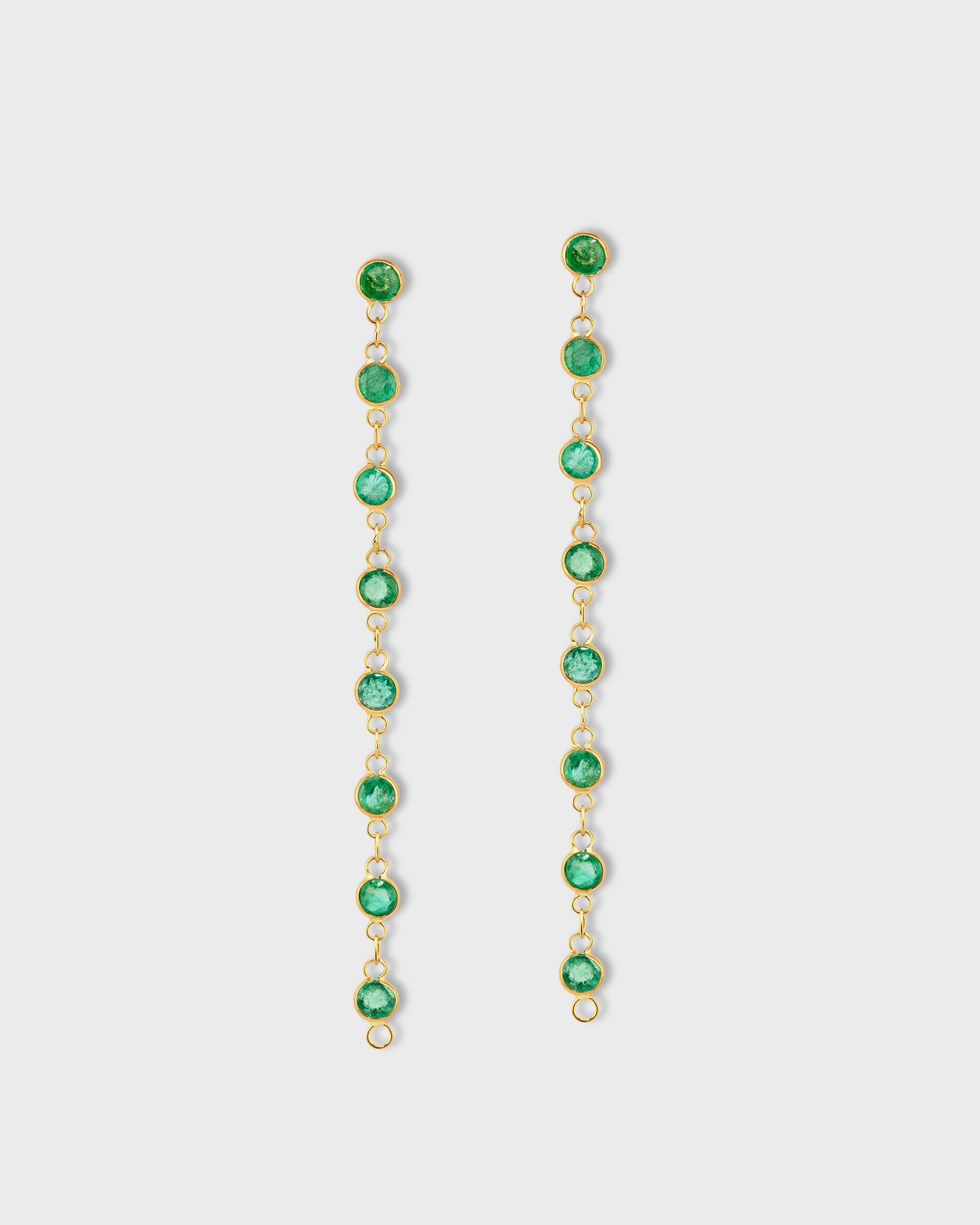 Chakra Emerald Gold Bezel Drop Earrings