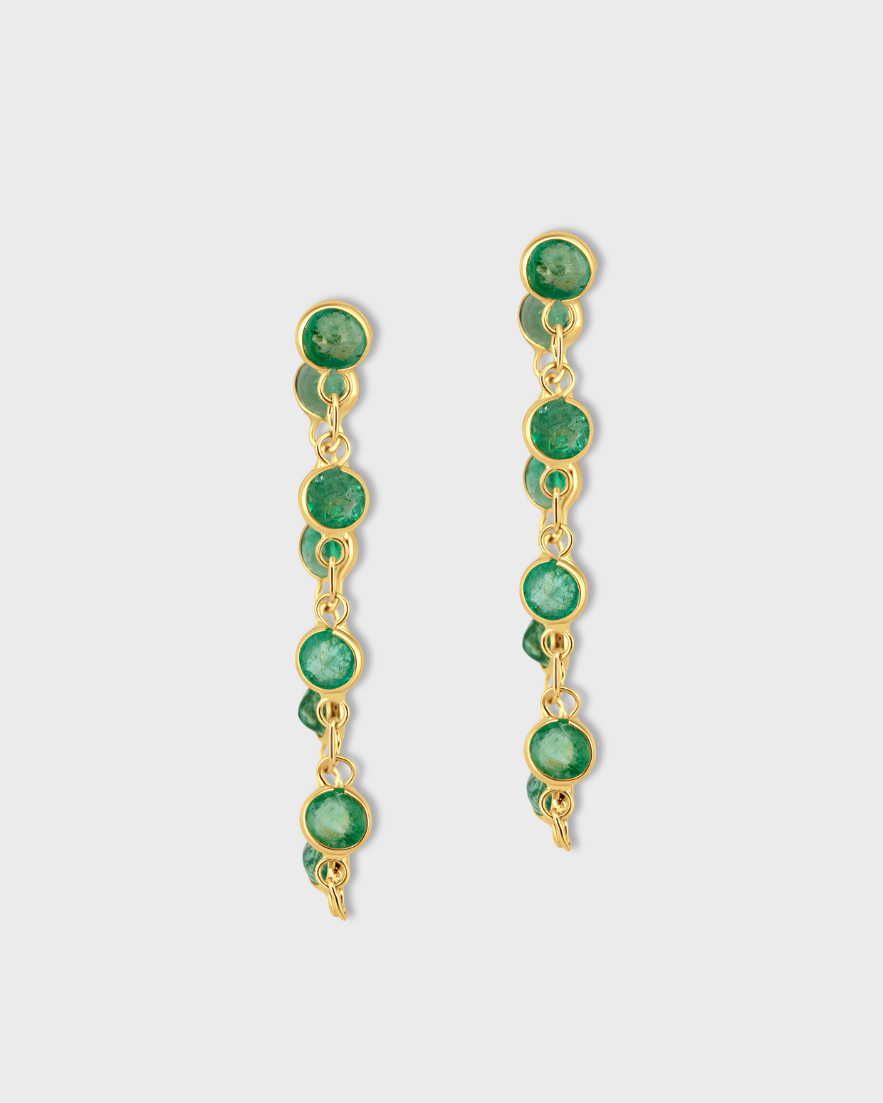 Chakra Emerald Gold Bezel Drop Earrings