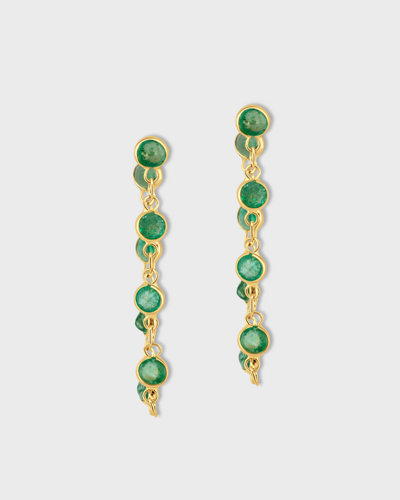 Chakra Emerald Gold Bezel Drop Earrings