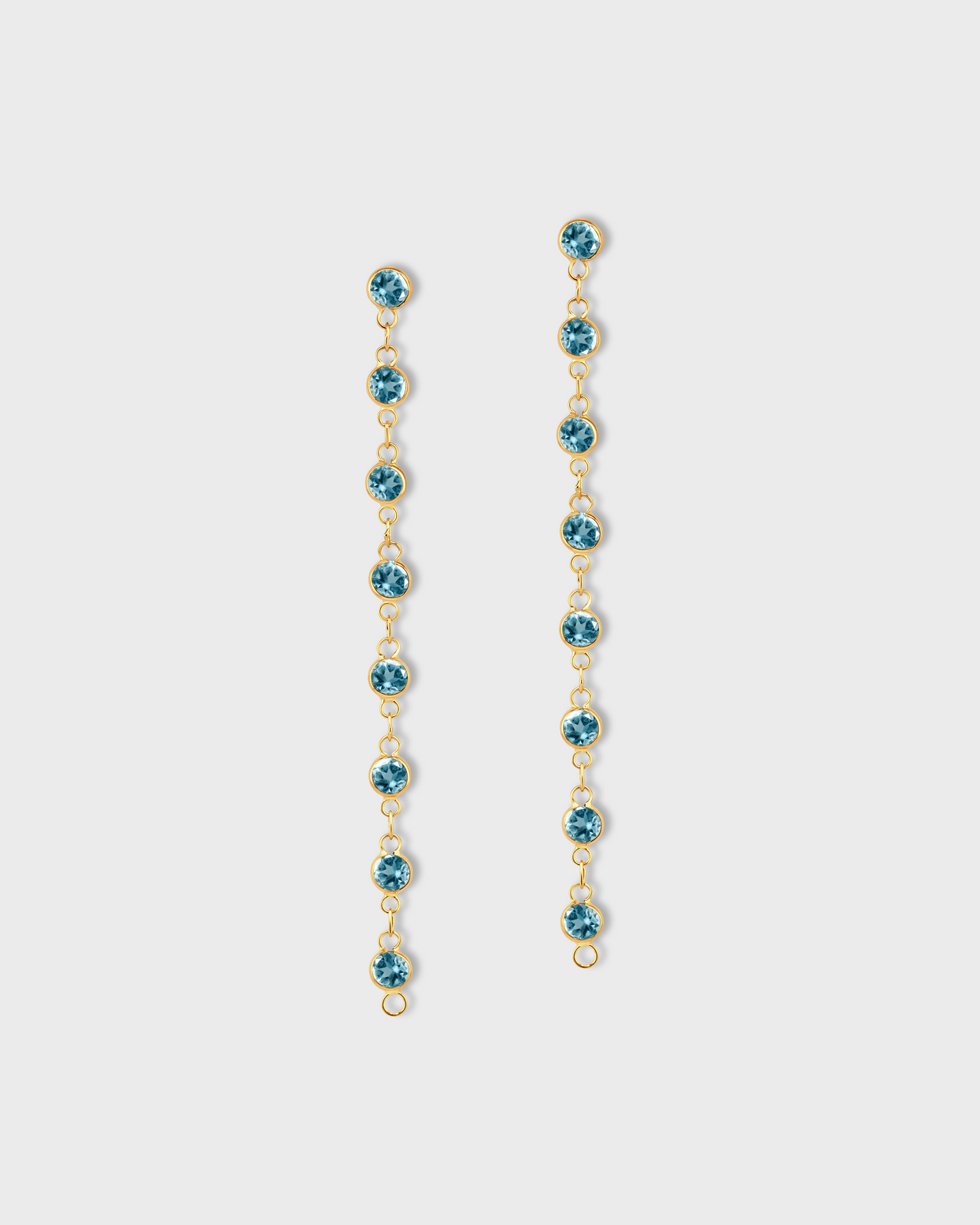 Chakra Blue Topaz Gold Bezel Drop Earrings