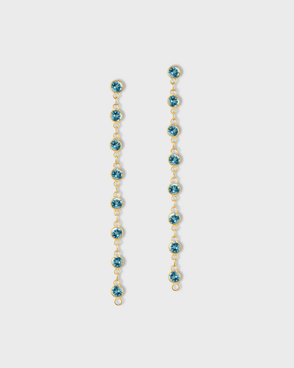 Chakra Blue Topaz Gold Bezel Drop Earrings