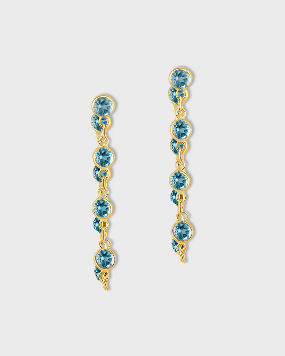 Chakra Blue Topaz Gold Bezel Drop Earrings