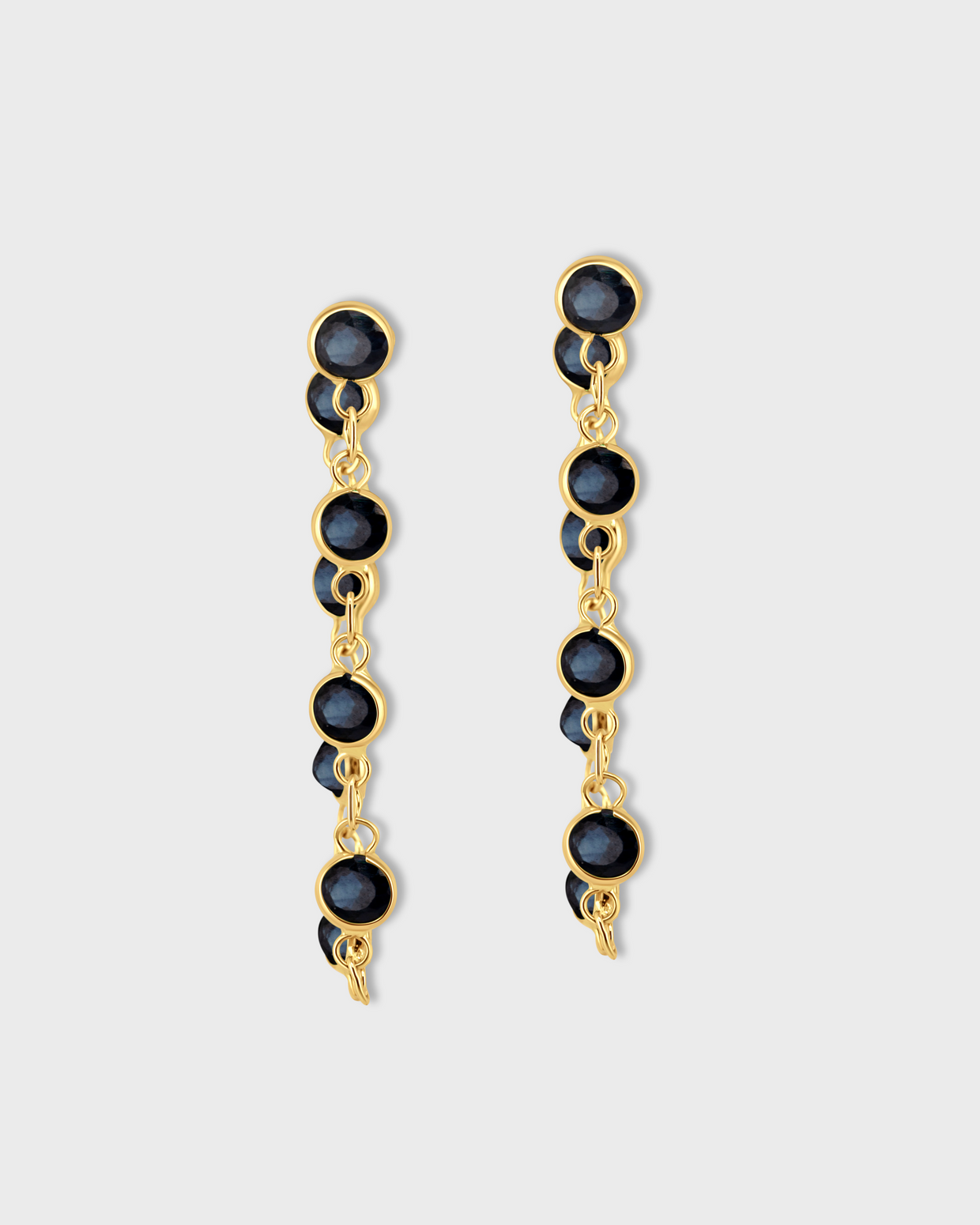 Chakra Blue Sapphire Gold Bezel Drop Earrings