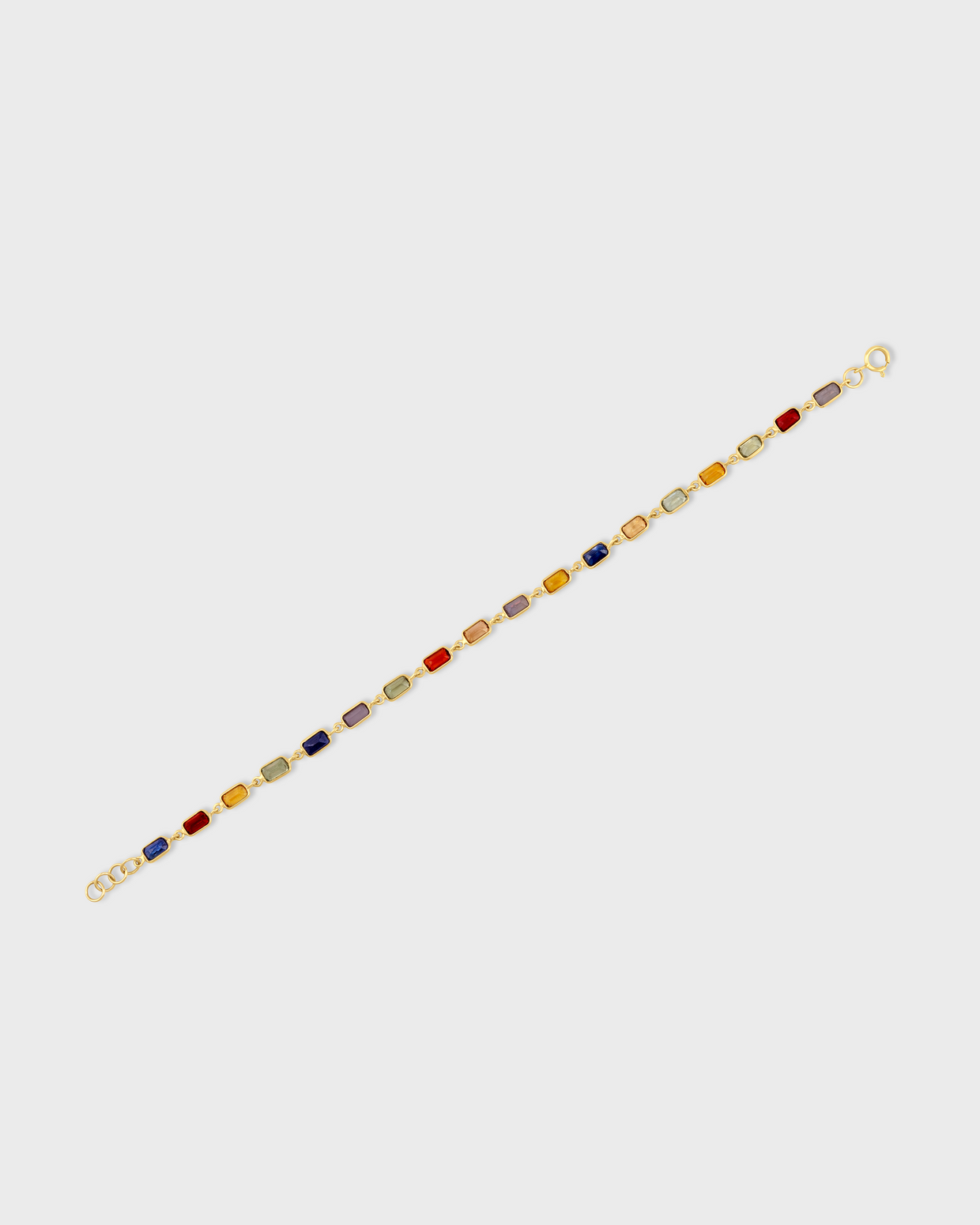 Chakra Rainbow Sapphire Gold Bezel Tennis Chain Bracelet