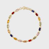 Chakra Rainbow Sapphire Gold Bezel Tennis Chain Bracelet