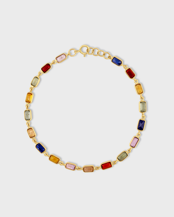 Chakra Rainbow Sapphire Gold Bezel Tennis Chain Bracelet