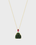 Happy Buddha Green Tourmaline with Pink Tourmaline Crown Necklace