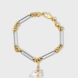 Crystalline White & Yellow Gold Jumbo Chain Removable Diamond Crystal Quartz Charm Bracelet