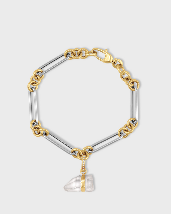 Crystalline White & Yellow Gold Jumbo Chain Removable Diamond Crystal Quartz Charm Bracelet