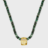 Aurora Emerald Lemon Quartz Double Layer Diamond Bar Charm Necklace