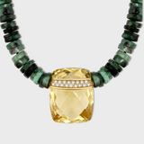 Aurora Emerald Lemon Quartz Double Layer Diamond Bar Charm Necklace