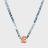 Aurora Rhodochrosite Gold Bar Ombre Blue Opal Necklace