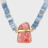 Aurora Rhodochrosite Gold Bar Ombre Blue Opal Necklace