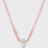 Aurora Rose Quartz Fancy Cut & Crystal Quartz Diamond Bar Charm Necklace