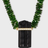 Aurora Chrome Diopside Black Tourmaline Diamond Bar Charm Necklace