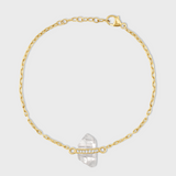 Crystalline Crystal Quartz Gold Chain Diamond Bar Bracelet