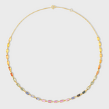 Chakra Rainbow Sapphire Gold Bezel Tennis Chain Necklace