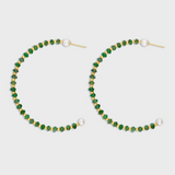 Arizona Large Emerald Pearl Gold Bead Hoop Earrings