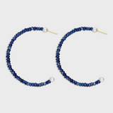 Arizona Large Blue Sapphire Pearl Hoop Earrings