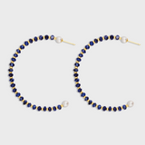 Arizona Large Blue Sapphire Pearl Gold Bead Hoop Earrings