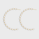 Ocean Large Pearl Gold Bead Hoop Earrings