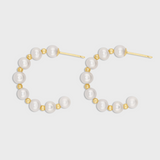 Ocean Small Pearl Gold Bead Hoop Earrings