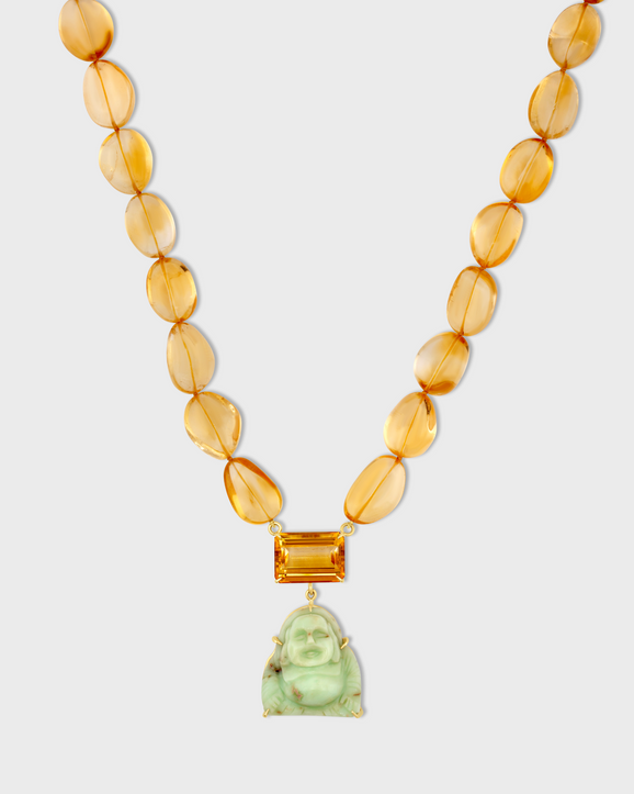 Happy Buddha Chrysoprase Jumbo Citrine Necklace