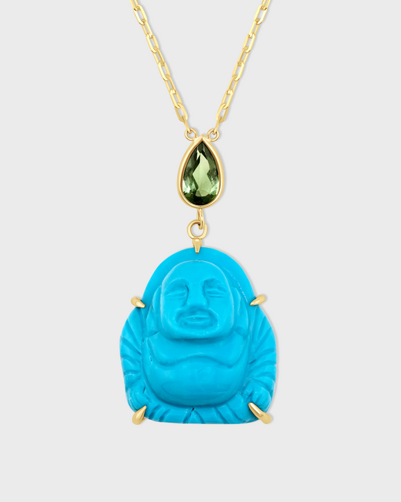 Happy Buddha Turquoise And Tourmaline Necklace