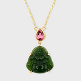 Happy Buddha Burmese Jade And Tourmaline Necklace