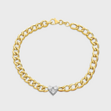 Diamond Heart Cuban Link Bracelet