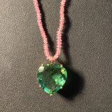 Green Amethyst Pink Tourmaline Beaded Necklace