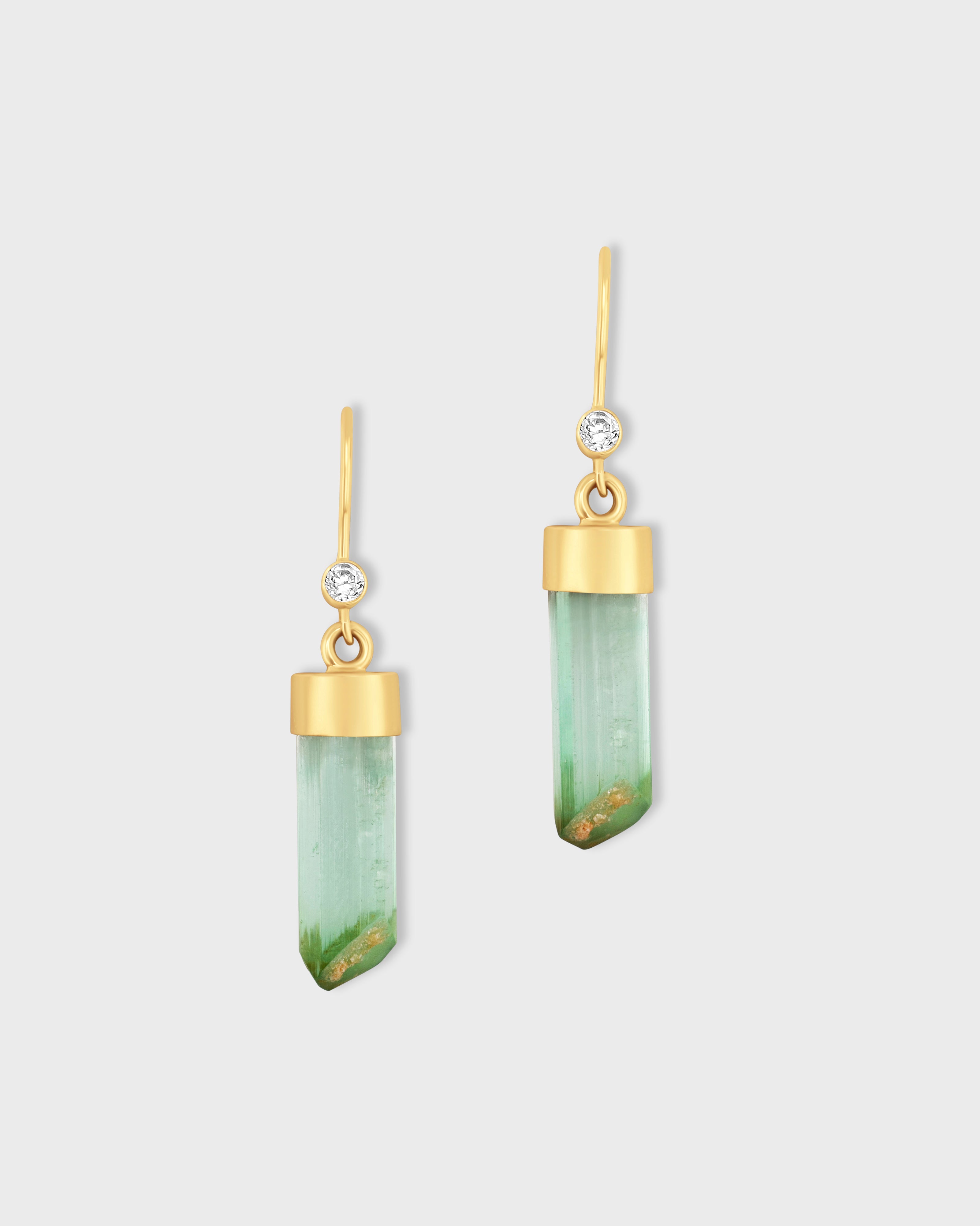 Green Tourmaline Diamond Cap Earrings